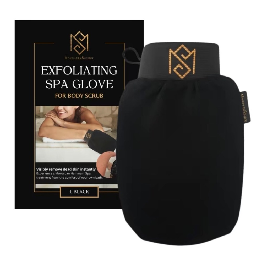 Moroccan Source Exfoliating Spa Glove Body Scrub Hammam Mitt Black NEW